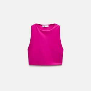 NWT Zara Pink Magenta Polyamide Crop Top, Size Large